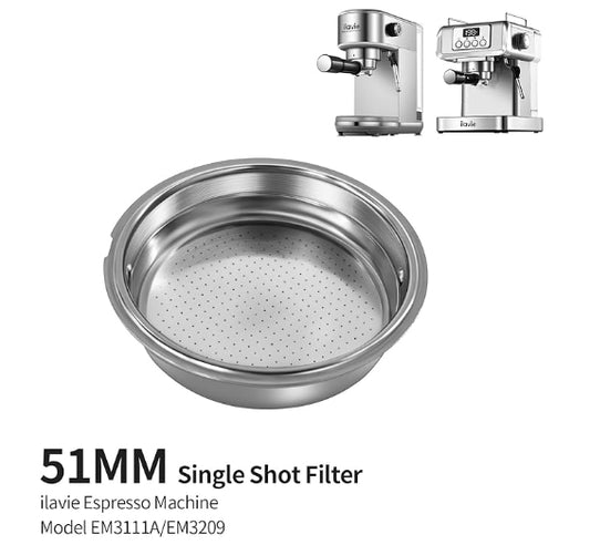 51mm Filter Basket for ILAVIE Espresso Machine EM3209, K3 and EM3111A, K1PRO Portafilter Basket for Single Cup Double Cup