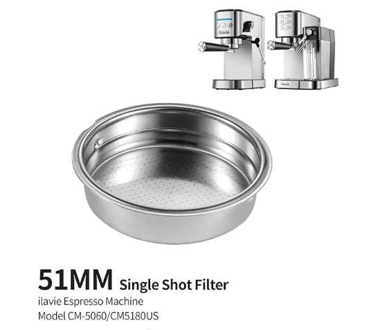 51mm Portafilter Basket for Single Cup and Double Cup for ILAVIE Espresso Machine CM-5060, K2 and CM5180US, K5